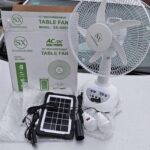 12-inches rechargeable solar fan with solar panel and 2 bulbs