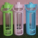 Woven water bottle with straw